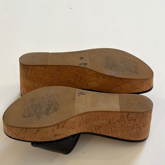 Coach Judith Patent Leather Cork Wedge Slide with Silver Accents by size 9.5 B - Picture 7 of 11